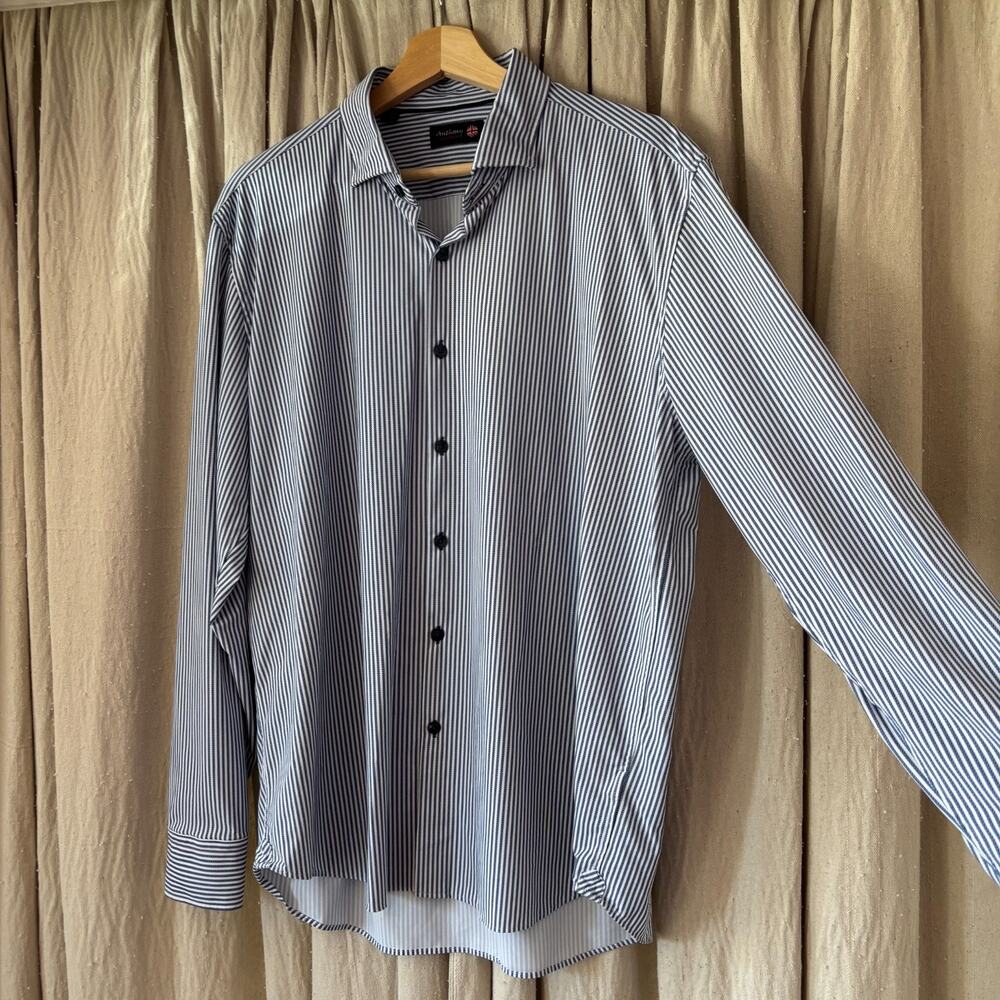 Anthony‎ London Canclini Blue Pin Stripe Dress Shirt Large 16.5 Techno